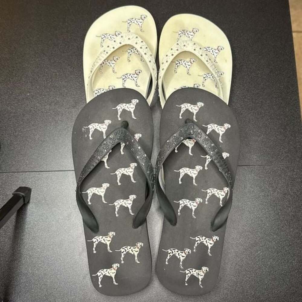 Stuart Weitzman Dalmatian Gem Flip Flops - White & Black Pairs Size 7-8 EUC